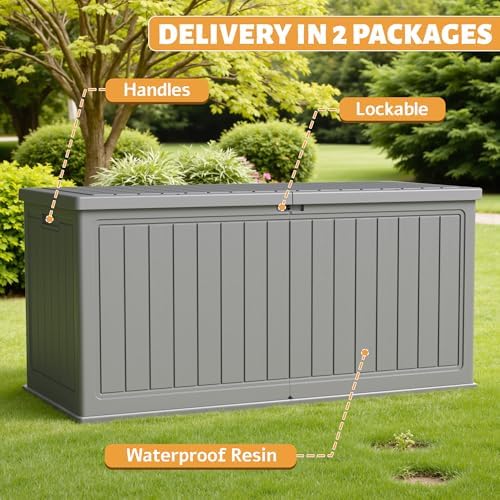 Flamaker Resin Deck Box 270 Gallon, XXL Waterproof Storage Box with Divider