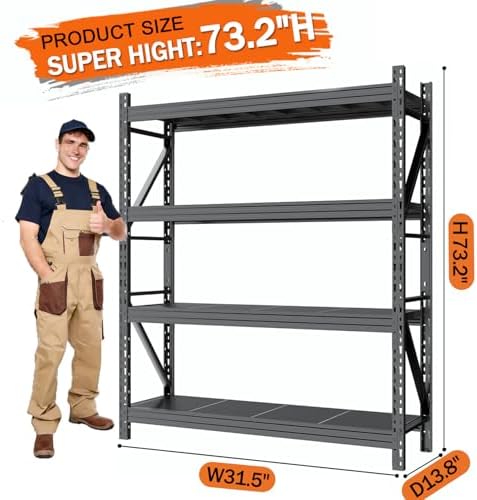 31.5''W Heavy Duty Storage Shelves, 2500LBS Metal Garage Shelving Units, 4 Tier Adjustable Large Industrial Shelves for Warehouse Workshop Basement (31.5''W x 13.8''D x 73.2''H), 10 Pack