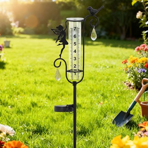 Glass Weather Station,Rain Gauge with Fairy Decor for Solar Yard Decor