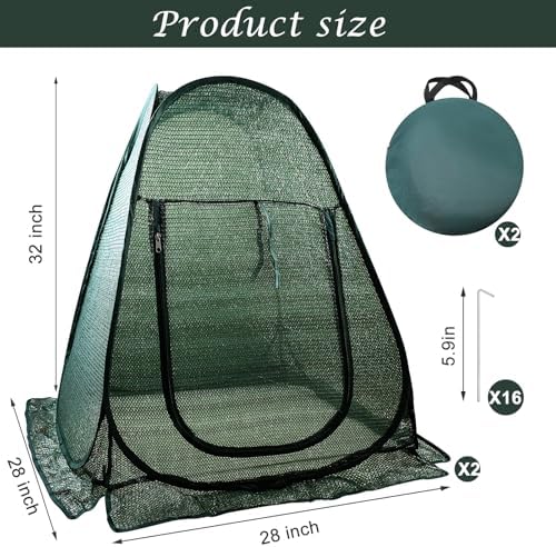 2 PCS Pop up Plant Cover Tent for Outdoor Plants, Large Plant Shade Tent 80% UV Resisitant Sunblock Shade Cloth Net Zipper Door Garden Pest Guard Plants Sun Protection with Stakes, 28 x 28 x 32 Inch