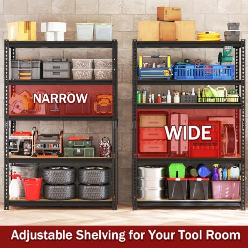 2400LBS Garage Shelving, 28" Wx12 Dx60 H Metal Storage Shelves