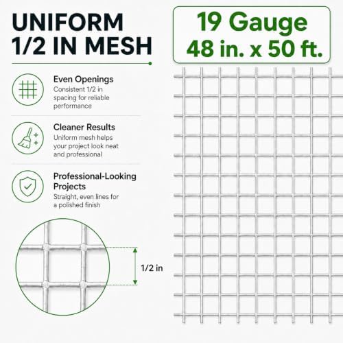 GoldPeak 19 Gauge Hardware Cloth Chicken Wire Fencing 1/2 inch 48 x 50 Ft