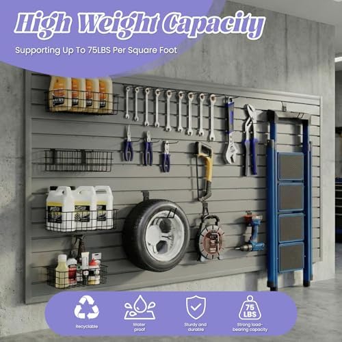 SMARTSTANDARD Heavy Duty PVC Slatwall Panels 4x8 ft, Interlocking Garage Wall Organizer System, Tool Board for Retail Display, Workshop & Home Storage - Gray