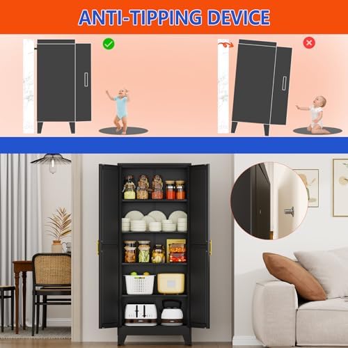 GAIOUS 71''Tall Metal Garage Storage Cabinet,File Cabinet with Door and Adjustable Shelves, Outdoor Steel Tool Cabinet for Home,Office,Warehouse,Garage,Black