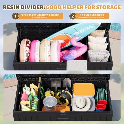 Flamaker 250 Gallon Resin Deck Box, XXL Waterproof Storage Box with Divider
