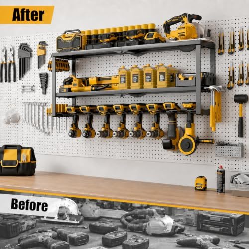 Heavy Duty Power Tool Organizer Wall Mount, Metal Tool Storage Rack Loads 320lbs, 8 Cordless Drill Holder 3 Layer for Garage, Workshop, Tool Room, Gift for Men