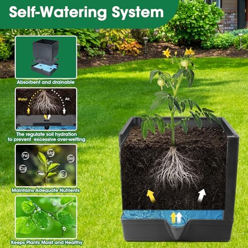 MQFORU 2Pack Raised Garden Bed Planter Boxes with Trellis, 57" Self-Watering Tomato Planter Boxes with Trellis for Climbing Vegetable and Plants, Tomato Cage for Indoor Outdoor Use