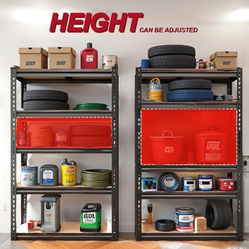 Storage Shelves Garage Shelving Unit Heavy Duty,Metal Racks for Stoage 60 inchs,5 Tier Garage Organization, Adjustable Steel Rack for Closet, Pantry, Warehouse,2000LB