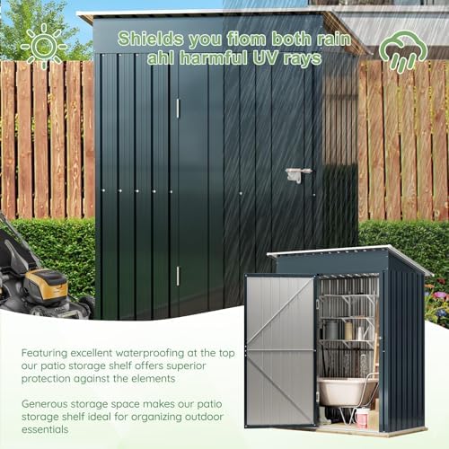 Breezz Vertical Outdoor Steel Storage Shed with Floor Frame, 5 x 3 ft