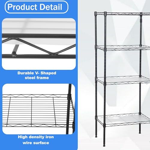 PayLessHere | 4-Tier Wire Shelf | 18"x12"x44" | Black | Adjustable Racks | Heavy-Duty Storage Shelves, Holds Upto 600 lbs | Rust-Resistant, No-Tool Assembly | for Home, Garage Shelving