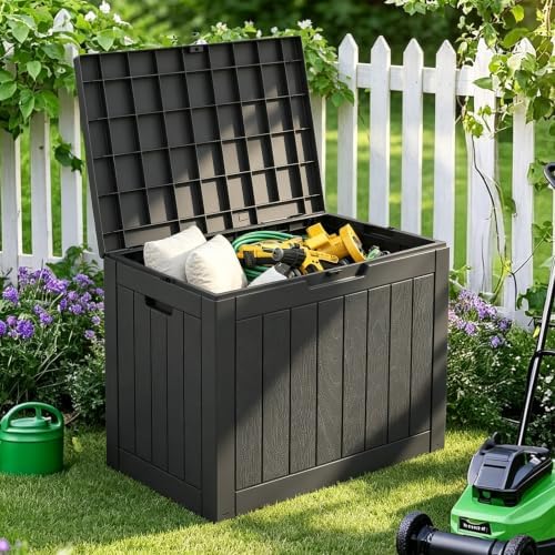 NUNU LAB 35 Gal Outdoor Storage Box Waterproof Lockable,Deck Box,Black
