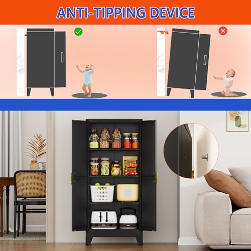 GAIOUS 61''Tall Metal Garage Storage Cabinet,File Cabinet with Door and Adjustable Shelves, Outdoor Steel Tool Cabinet for Home,Office,Warehouse,Garage,Black