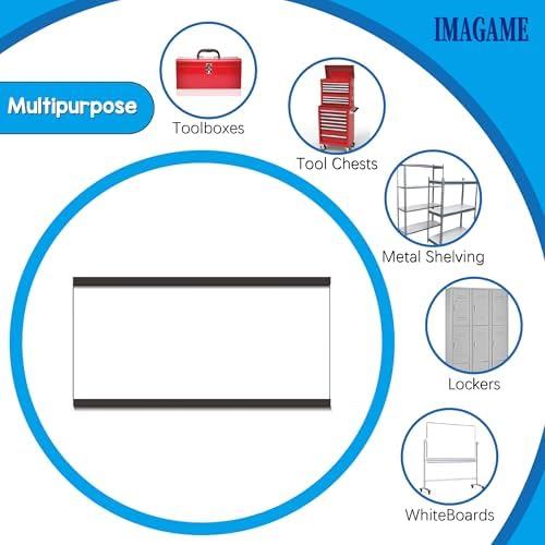 IMAGAME Magnetic Tool Organizer, 10 Packs Flexible Magnetic Label Holder 4"x2", C Channel Tool Box Label Holder for Garage Organization, Workshop, Storage Bin, Locker, Shelf - No Scratch, Easy Move