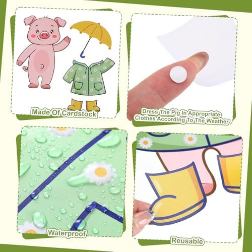 Gilprop 58 Pcs Dress for Weather Bulletin Board Set for Classroom, Piggy
