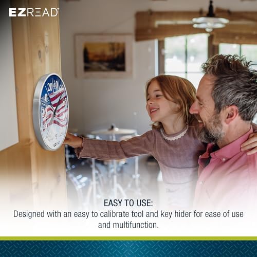 EZREAD Hanging Dial Thermometer 840-1221 Weather Thermometers for Indoor and Outdoor Use, Large 12.5 Inch Diameter, Easy to Read Numbers, American Flag