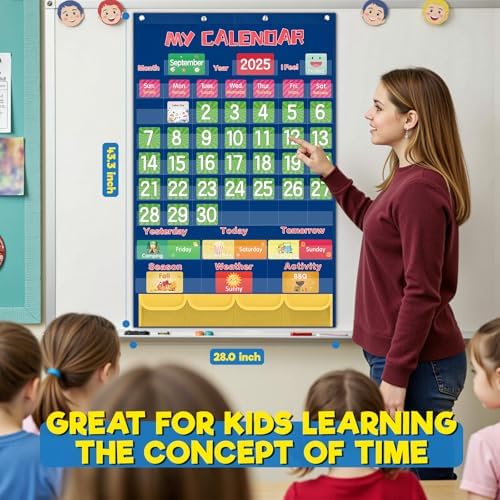 Classroom Calendar Pocket Chart for Elementary with 144 Bright Card