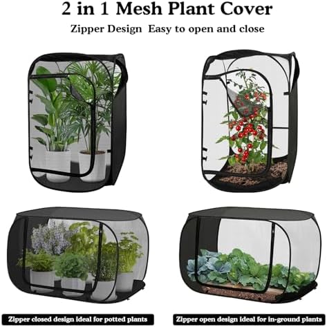 Pop Up Garden Mesh Plant Protectors Tent Net Cage, Pest Guard Covers for Protect Outdoor Vegetables Strawberry Fruit Flowers Shrubs from Birds Insects (1, Black)