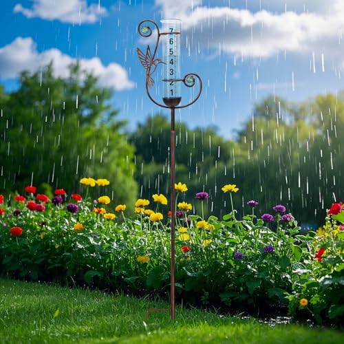 Rain Gauge Outdoor, Hummingbird Rain Gauges for Yard Patio Lawn Decor