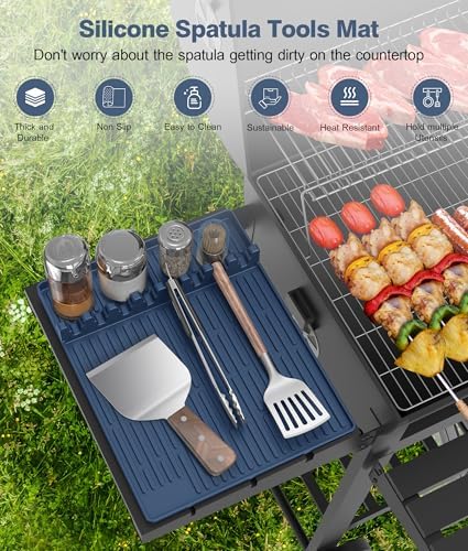 Silicone Grill Mat for Blackstone Griddle Accessories, 8-Slot Tool Mat