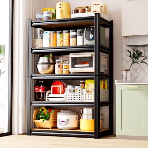6 Pack Garage Shelving Heavy Duty Storage Shelves, Metal Adjustable Shelving Unit, Utility Garage Organizer Shelf for Basement, Pantry, Kitchen, Warehouse, 71.2" Hx45.6 Wx17.7 D, Black