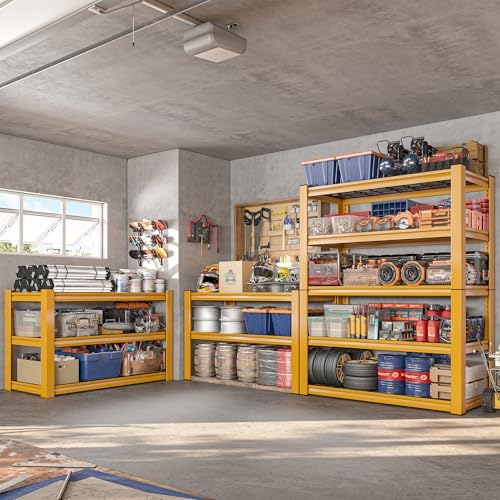 REIBII 72''H Garage Shelving 3010 LBS Storage Shelves Adjustable Metal Shelving 5 Tier Metal Shelves for Storage Industrial Shelf for Kitchen Pantry Warehouse Basement 72" HX35.5 WX16 D, 4 Pack