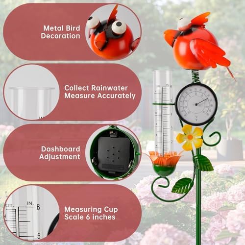 Joint Honglin Metal Adorable Bird Rain Gauge with Outdoor Temperature