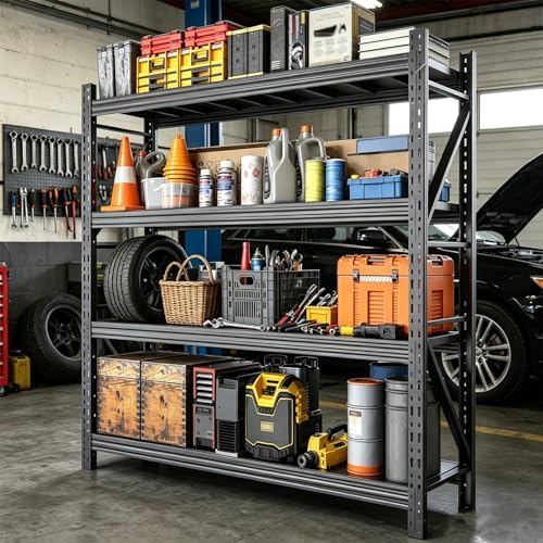 31.5''W Heavy Duty Storage Shelves, 2500LBS Metal Garage Shelving Units, 4 Tier Adjustable Large Industrial Shelves for Warehouse Workshop Basement (31.5''W x 13.8''D x 73.2''H)