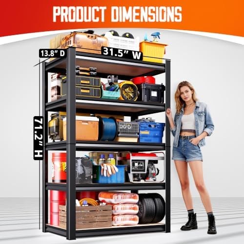 Set of 6,71"H Garage Shelving-5 Tier Garage Storage Shelves,Adjustable Heavy Duty Metal Shelving Unit and Storage Large Rack,Utility Steel Shelf For Warehouse Industrial Pantry Basement 32"Wx14"D