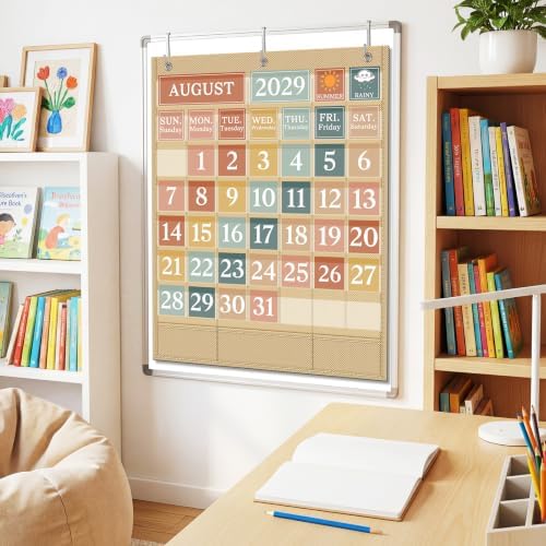 Boho Calendar Pocket Chart Set for Classroom, 118 Cards