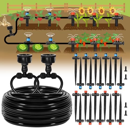 110FT Quick-Connect Drip Irrigation Kit, Garden Watering System DIY Automatic Irrigation Equipment Set for Lawn Raised Bed Greenhouse Plant Watering with 1/4'' Tubing, Drip Emitters, Connectors
