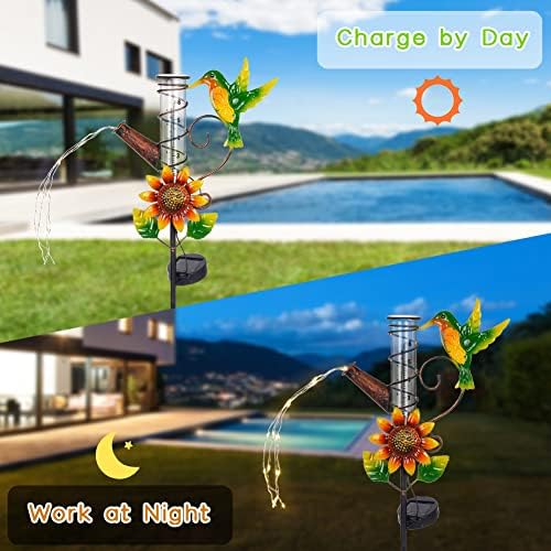 Stargarden Rain Gauge Outdoor-36 Inch Hummingbird Solar Rain Gauge