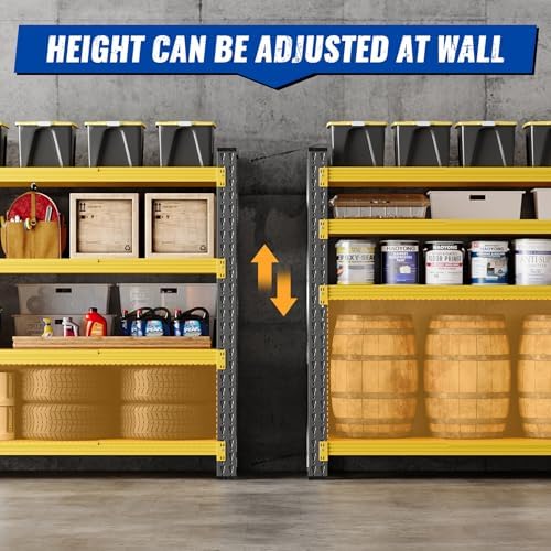 BYNSOE 71" W Storage Shelves 5000lbs Garage Metal Shelving Heavy Duty Garage Shelves Adjustable Storage Shelves for Industrial, Factory (Black-Yellow, 71" W x 24" D x 69" H)