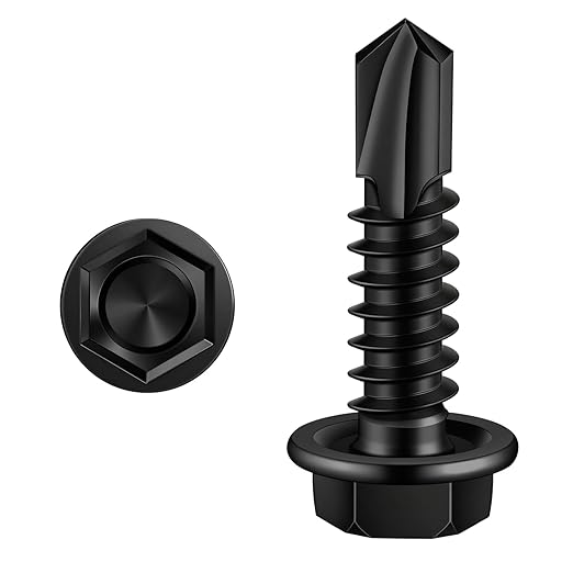 MewuDecor #8 x 1 Hex Washer Head Self Tapping Sheet Metal Screws with Drill Point, Stainless Steel 410, Self Drilling, Black Oxide, 100 PCS