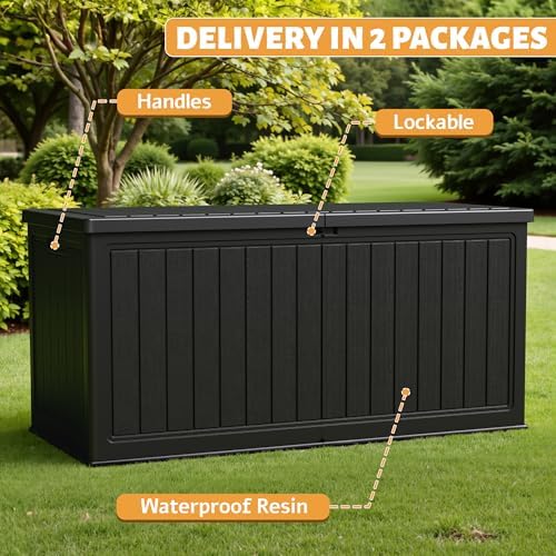 Flamaker Resin Deck Box 270 Gallon, XXL Waterproof Storage Box with Divider