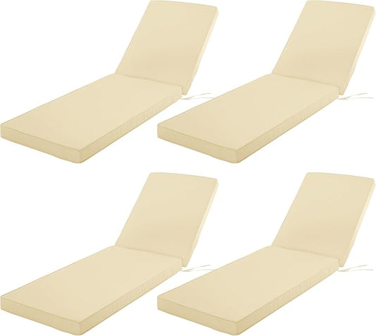 Chaise Lounge Cushion Outdoor, Waterproof and Stain-Resistant Lounge Deck Reclining Chair Cushions for Patio Furniture Lawn Pool Resort Hotel, 80x26x3 Inch, Set of 4, Beige