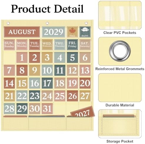 Boho Calendar Pocket Chart Set for Classroom, 118 Cards