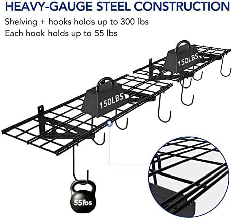 FLEXIMOUNTS 2-Pack 1x3 ft Garage Wall Shelving, Include 8 Bike Hooks, Black