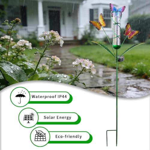 Solar Rain Gauge with 7-Inch Plastic Tube, Butterfly Decor