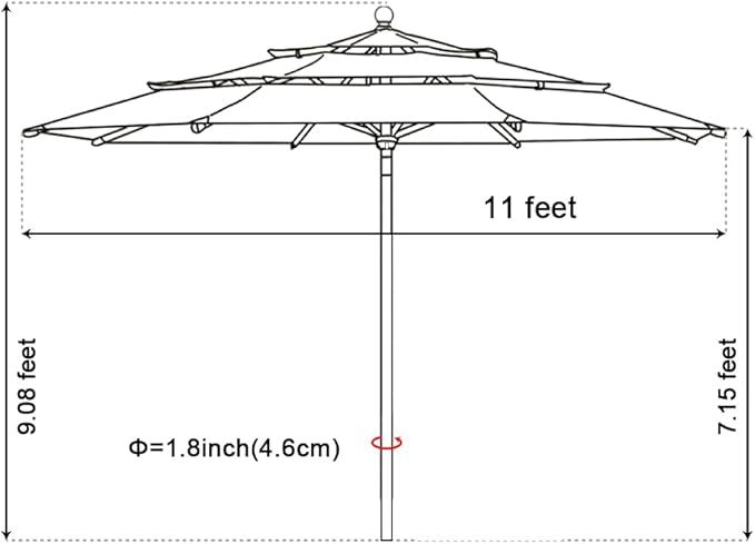 EliteShade USA 10-Year-Non-Fading 11Ft 3 Tiers Market Umbrella Patio Outdoor Cylinder Auto Push-up Table Umbrella with Ventilation, Sunflower Yellow