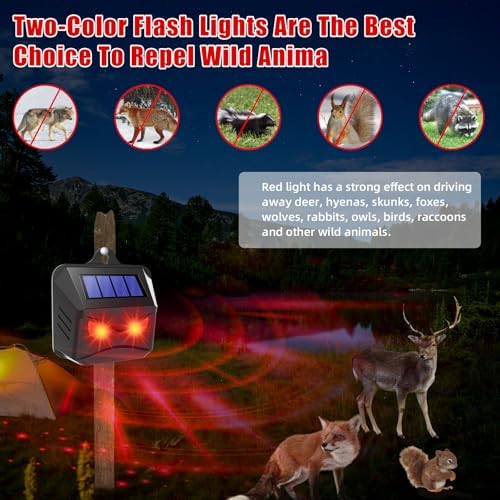 4 Pack Upgraded Solar Nocturnal Animal Repeller Outdoor, Auto Activate Red Predator Eyes Animal Deterrent Lights Sensor for Deer Raccoon Coyote Skunk Fox Control for Chicken Coop Yard Farm Protection