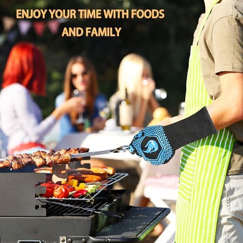 BBQ Gloves 1472F Heat Resistant Non-Slip Silicone (Sky Blue)