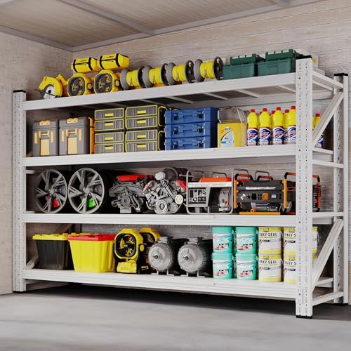 BYNSOE 71" W Storage Shelves 5000lbs Garage Metal Shelving Heavy Duty Garage Shelves Adjustable Storage Shelves for Industrial, Factory (White, 71" W x 24" D x 69" H)