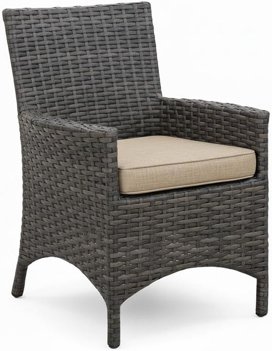 Covers & All Universal Dining Chair with Arm, Charcoal Wicker, Sunbrella Cushion, Outdoor Furniture with UV-Protected, Perfect for Patio Furniture (24" L x 24" W x 35.5" H)