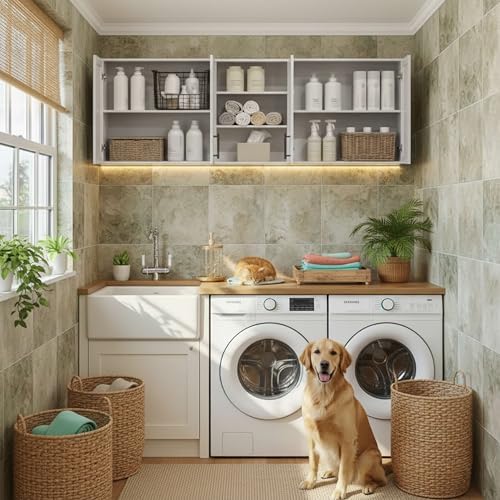 Furnaza 62.8" W Wall Cabinets for Laundry Room with Adjustable Shelf
