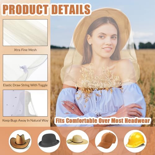 HESTYA 4 Pack Mosquito Head Net Mesh Face Cover Outdoor, Beige