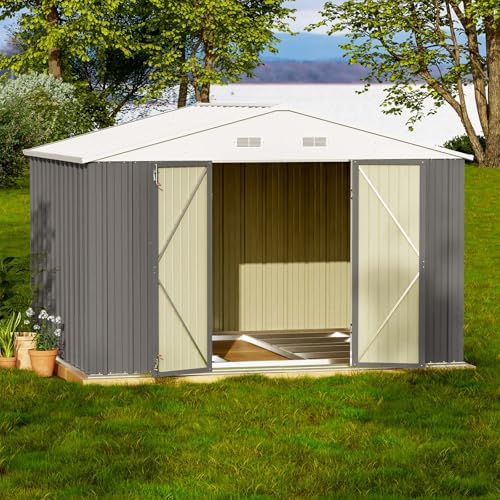 Patiowell 10x8 FT Outdoor Storage Shed with Floor Frame, Grey