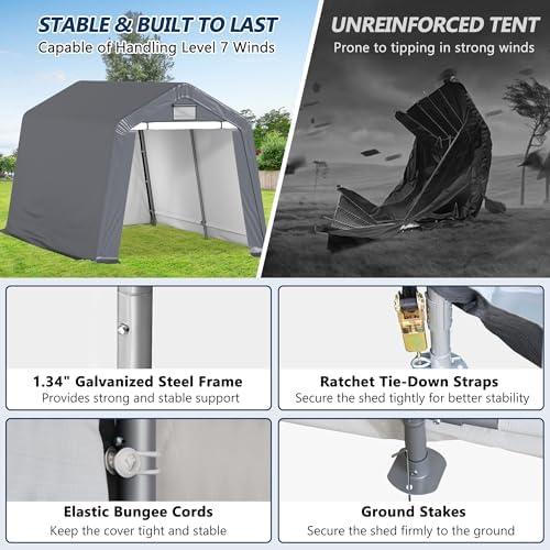 COVERONICS 8' x 14' Outdoor Portable Storage Shelter Shed, Grey