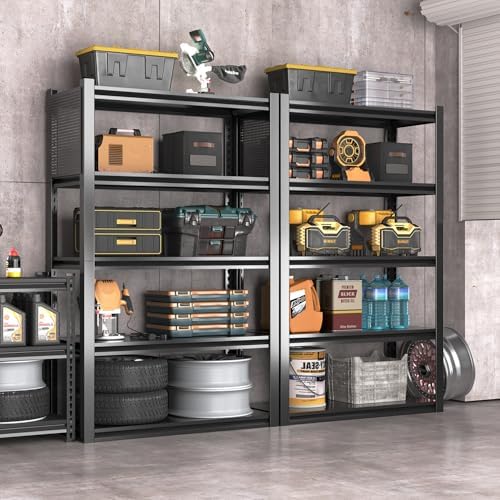 Metal Garage Shelving Unit, Heavy Duty Adjustable Industrial Storage Shelves, Steel Storage Rack for Garage, Warehouse, Basement, Black, 72" H x 47.2" W x 23.6" D, 5 Pack