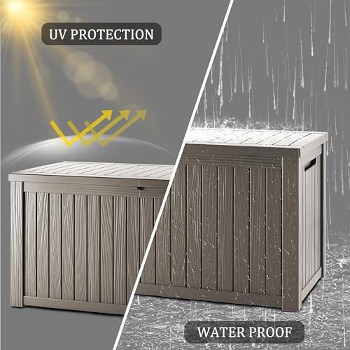 180 Gallon Lockable Resin Outdoor Storage Box, Waterproof & Weather Resistant Deck Box for Patio Cushion, Garden Tools & Pool Accessories, Grey