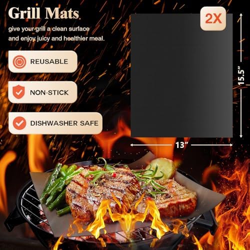 ROMANTICIST 26pcs Grilling Gifts for Men, Dad Gifts for Father's Day, Stainless Steel BBQ Grill Accessories Tools Set, Heavy Duty BBQ Utensils Kit with Apron, Thermometer, Mats in Aluminum Case Brown